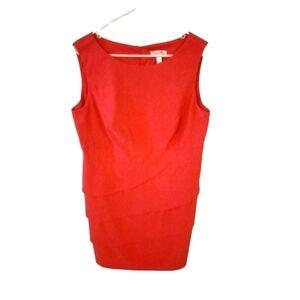 Dress Barn Salmon Coral Scalloped Front Slvls. Zip Bk. Midi Dress Barbiecore 14